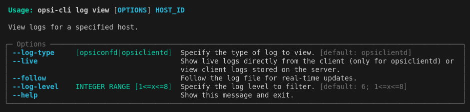 Output: opsi-cli log view --help