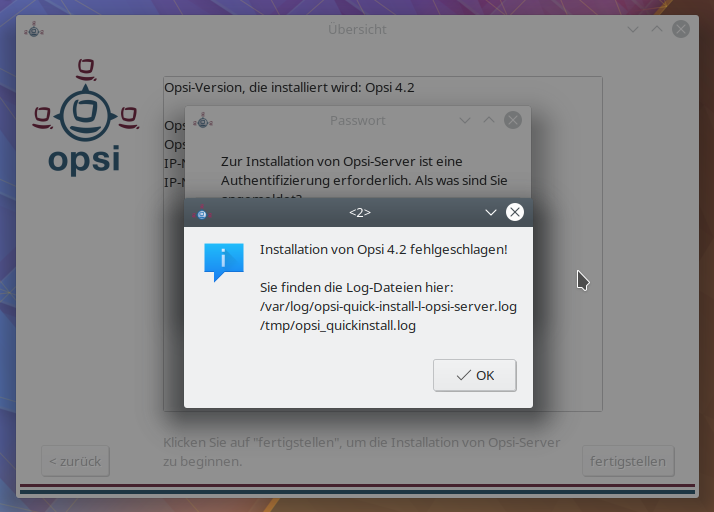 Falls die Installation fehlschlägt, finden Sie in den Logdateien mögliche Fehlerursachen.