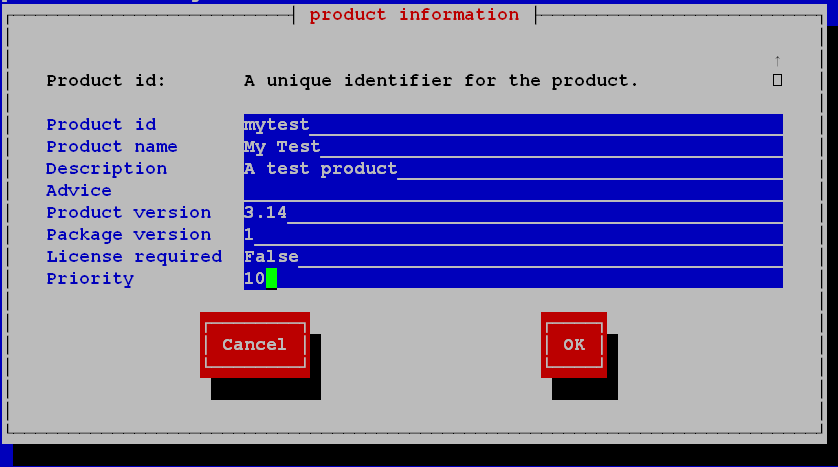 Screenshot: Input of the product information