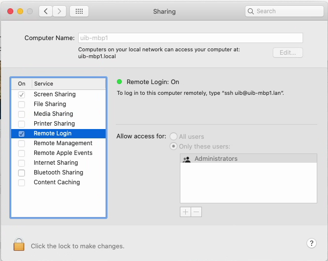 Activating ssh access