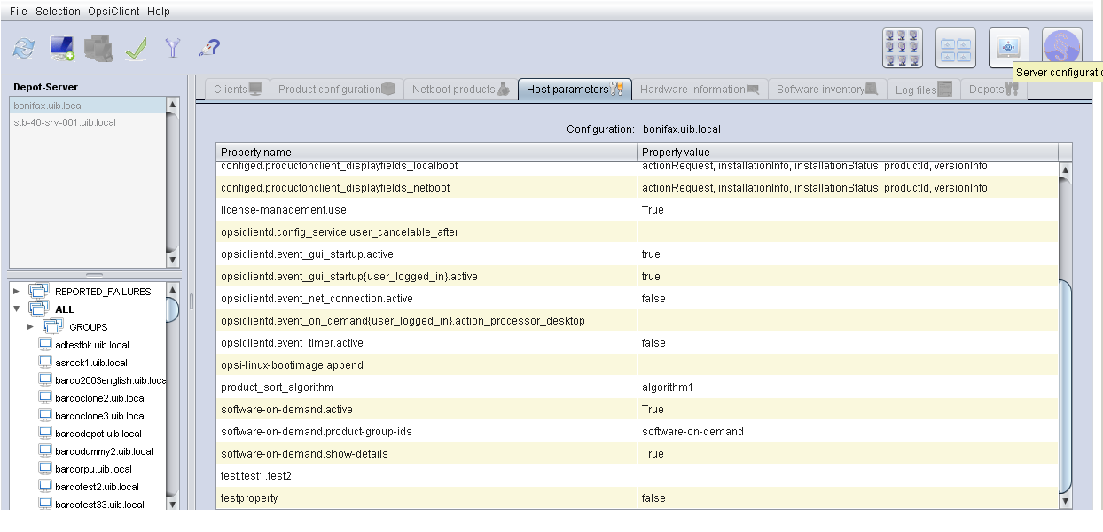 opsi-configed: server configuration