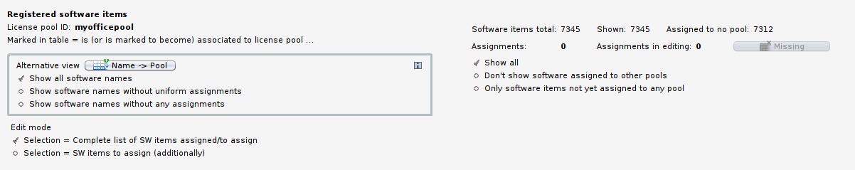 Software Table: configuring the view