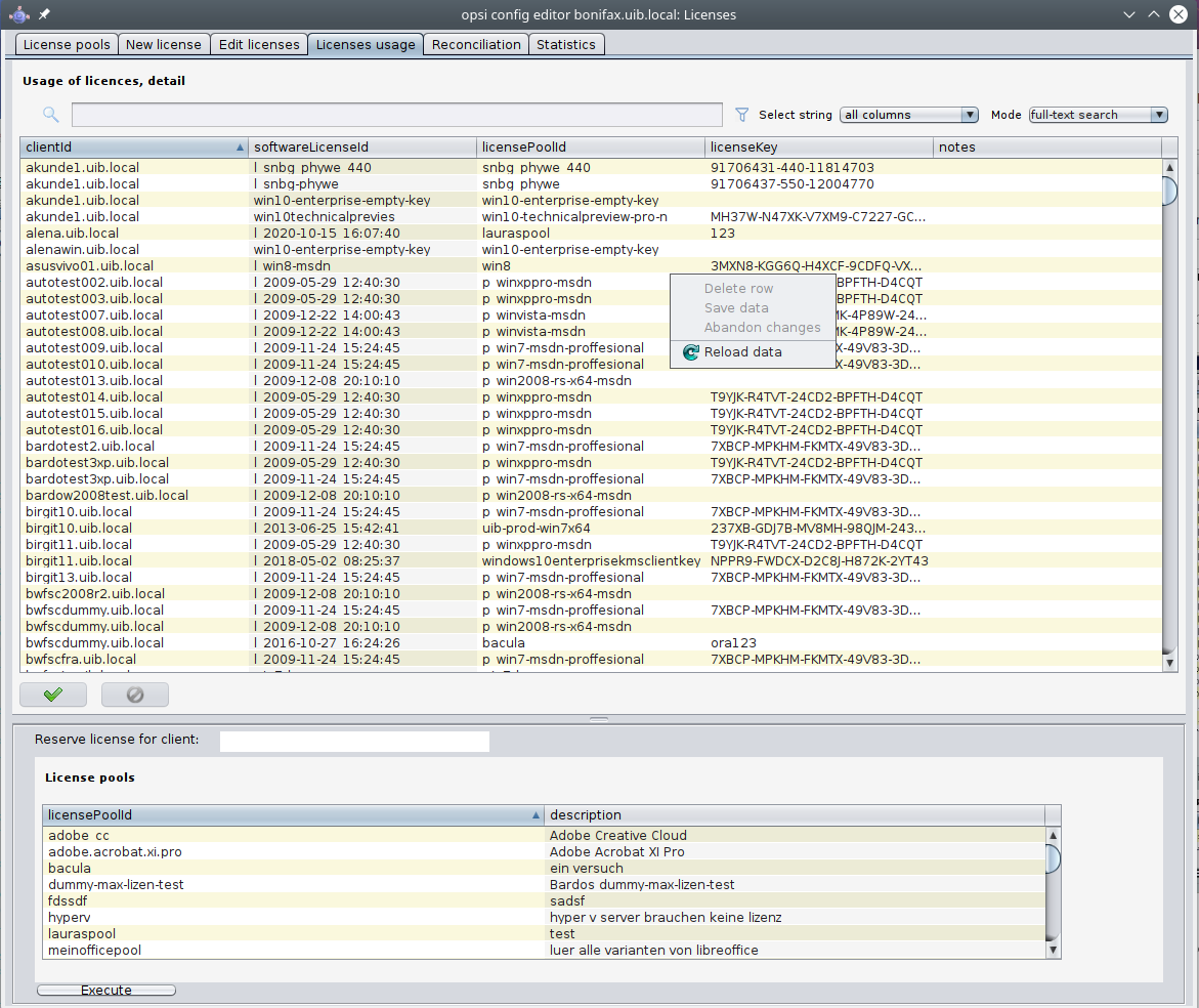 The tab _Licenses usage_