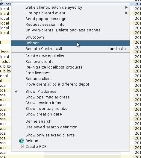 opsi-configed: : context menu 'Clients' Tab