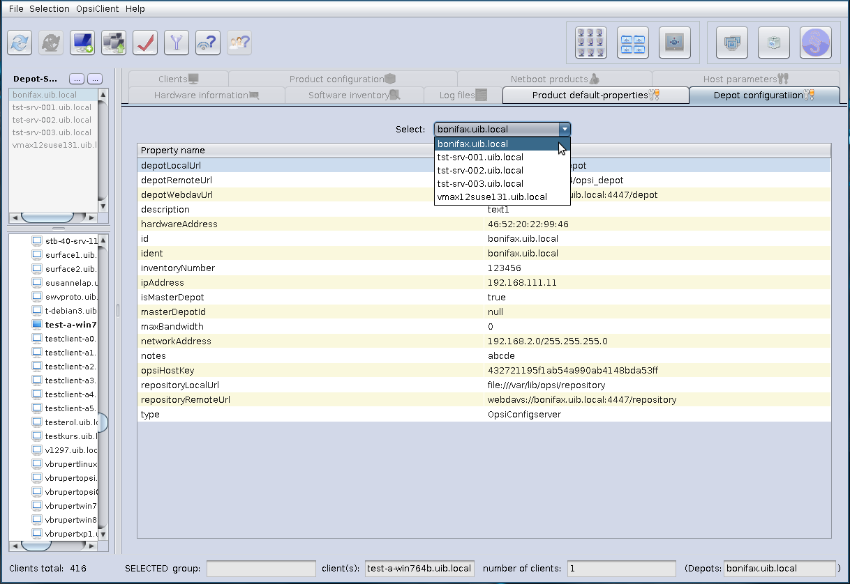 opsi-configed: Tab Depot configuration