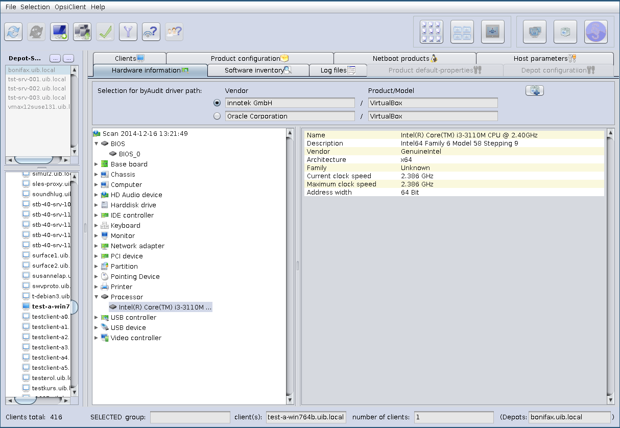 opsi-configed: Hardware information for the selected client