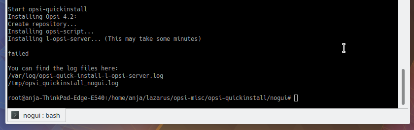 Screenshot: The setup program provides information about errors and log files.