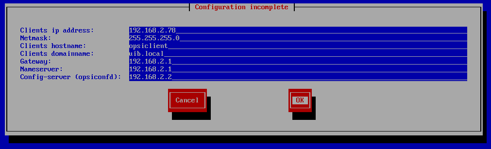 Screenshot: bootimage/boot-cd configuration screen
