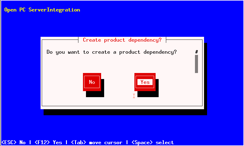 Screenshot: Create product dependency: No/Yes
