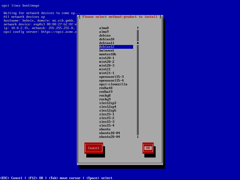 Select a Netboot product for Installation
