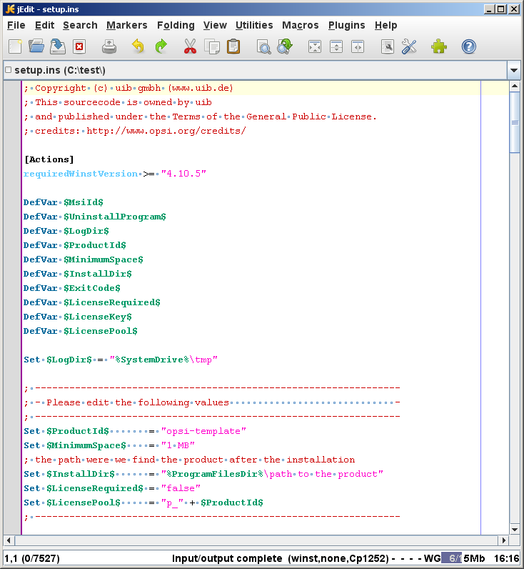 The text editor jEdit supports syntax highlighting for *opsi-script* scripts.