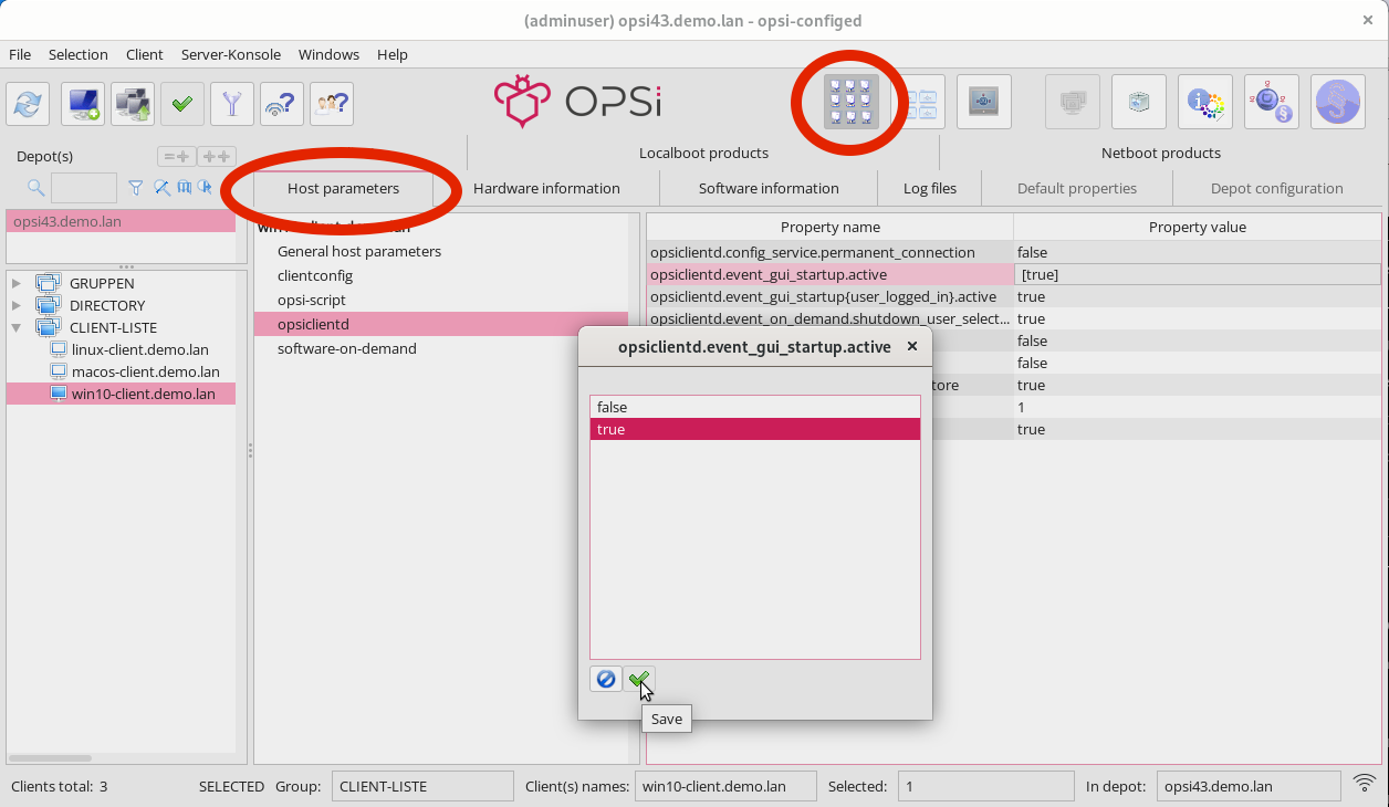 Host Parameters for individual Clients are configured in the *Client configuration*.