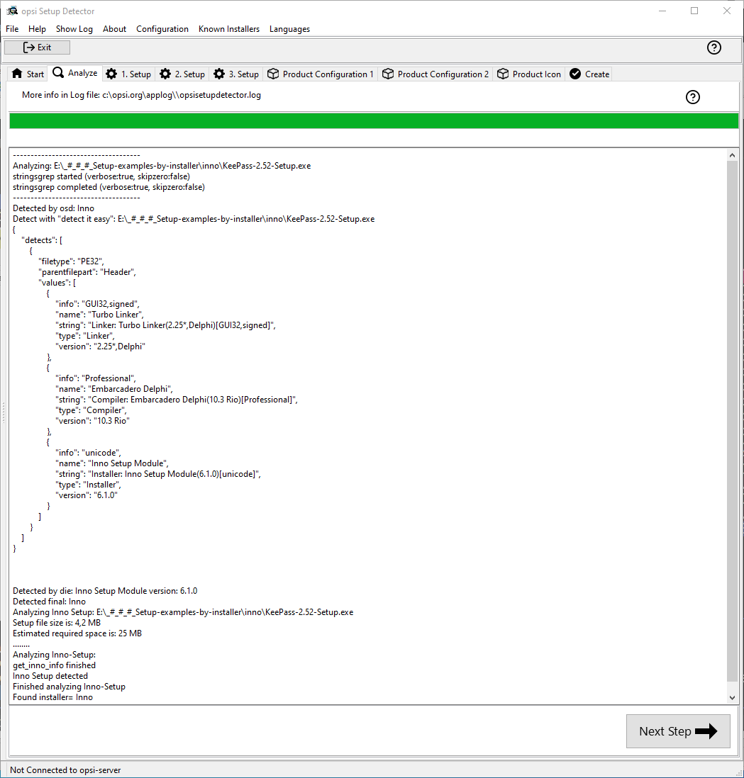 The *opsi-setup-detector* has successfully analyzed a File.