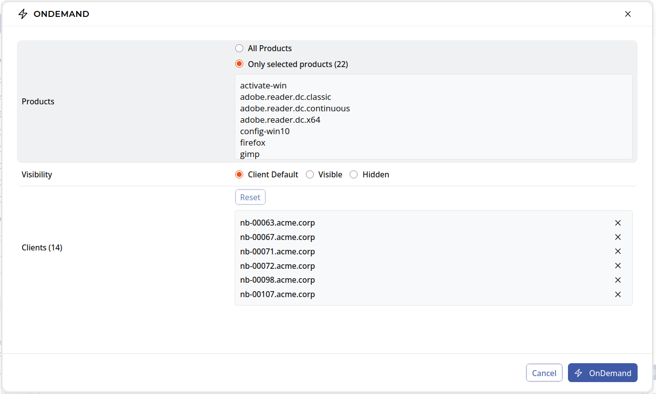 OPSI-WebGUI: OnDemand dialog from Products main view