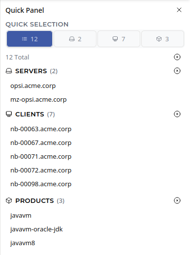 OPSI-WebGUI: Quick selection – Overview tab