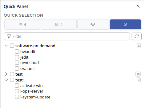 OPSI-WebGUI: Quick selection – Product groups