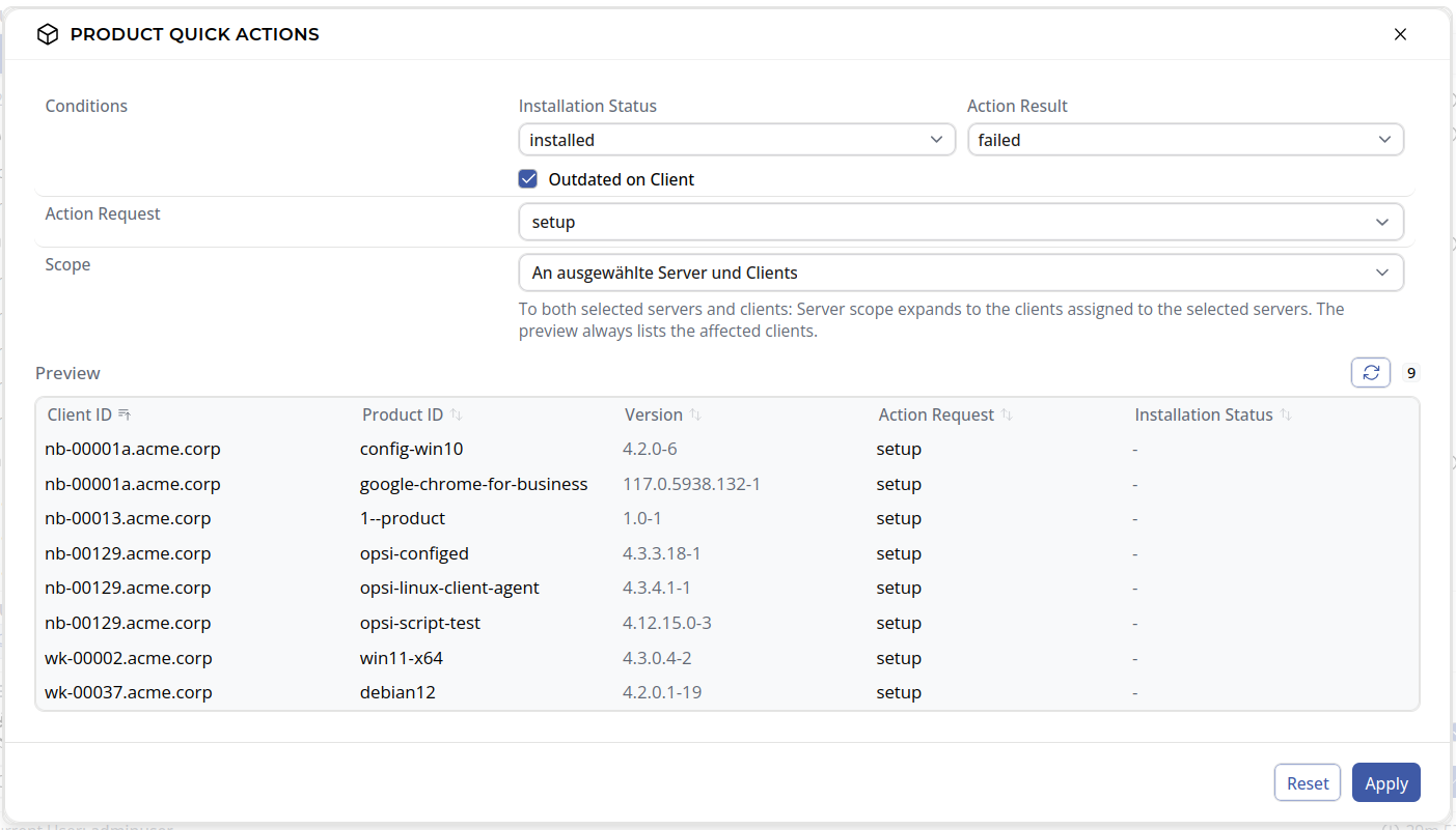 OPSI-WebGUI: Quick Panel - Product Quick Actions