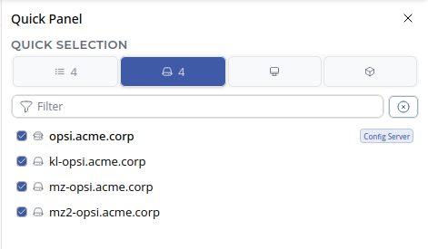 OPSI-WebGUI: Quick selection – Servers tab