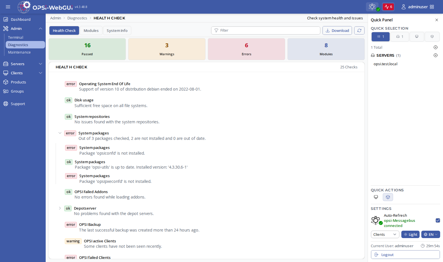OPSI-WebGUI: Health Check
