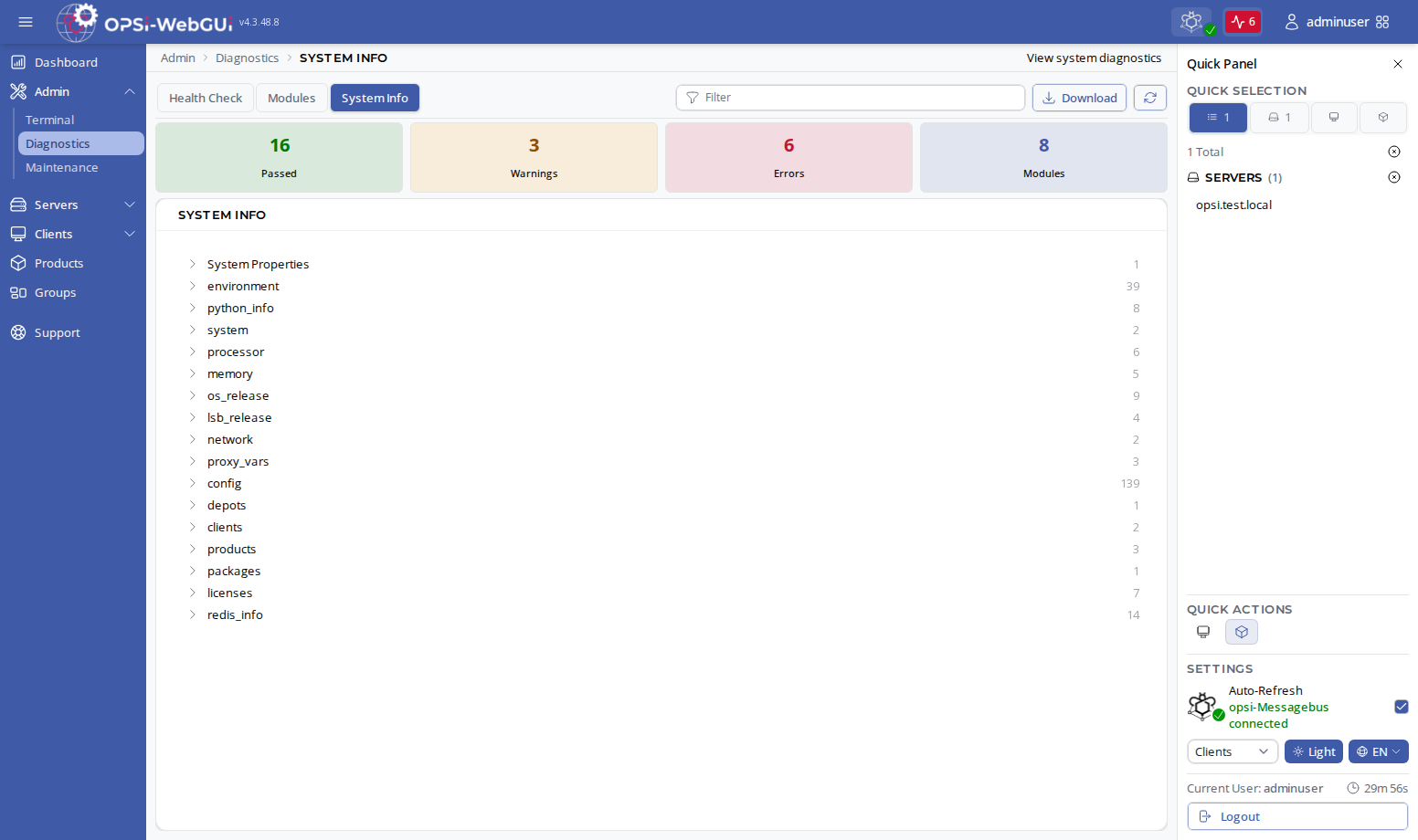 OPSI-WebGUI: System Info
