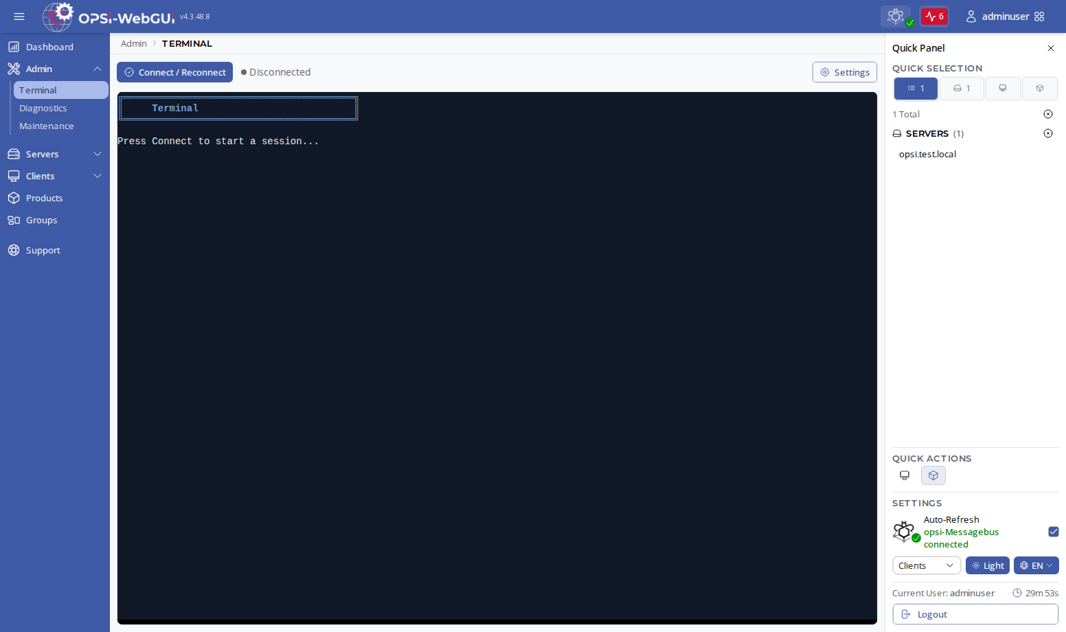 OPSI-WebGUI: Admin terminal