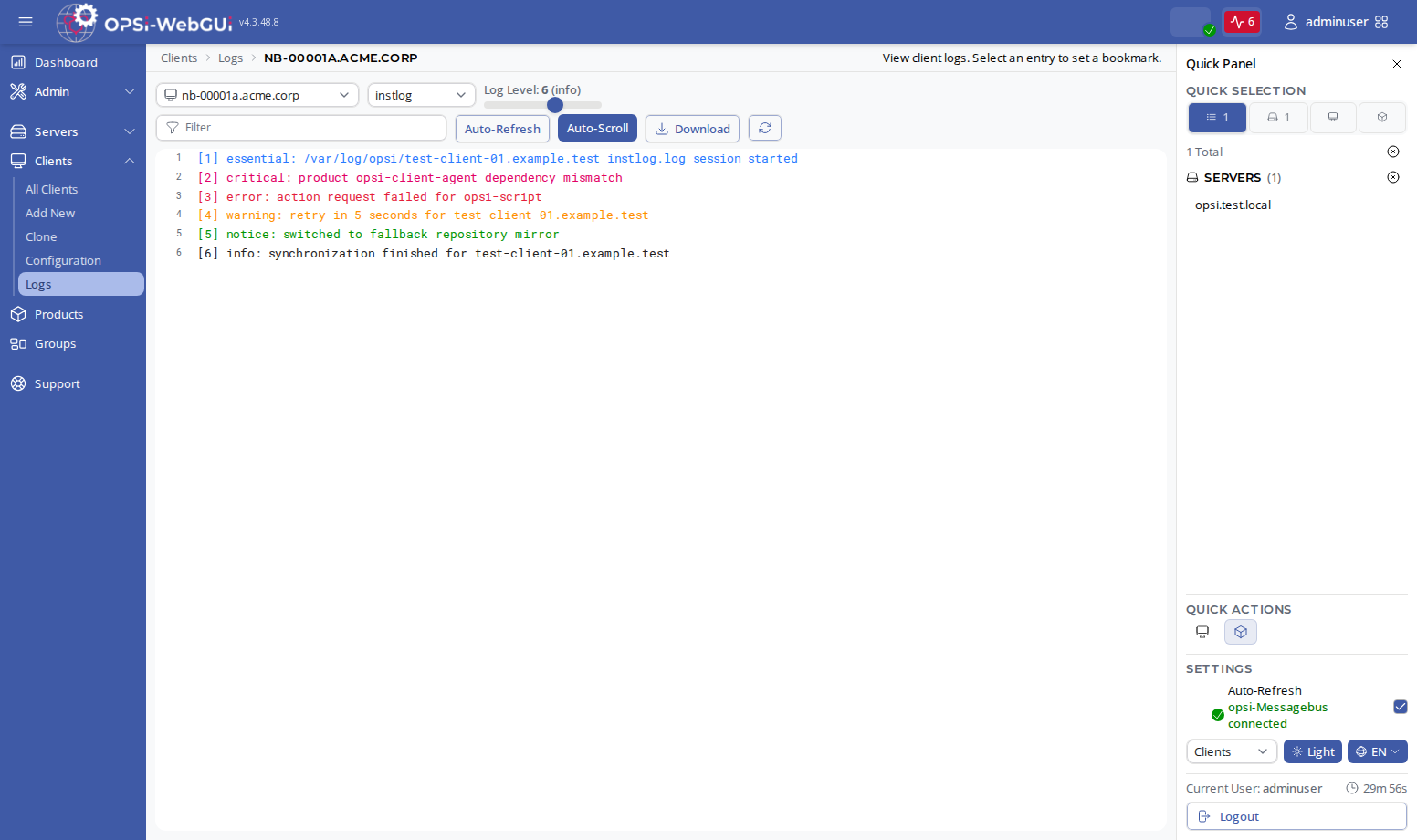 OPSI-WebGUI: Viewing logfiles