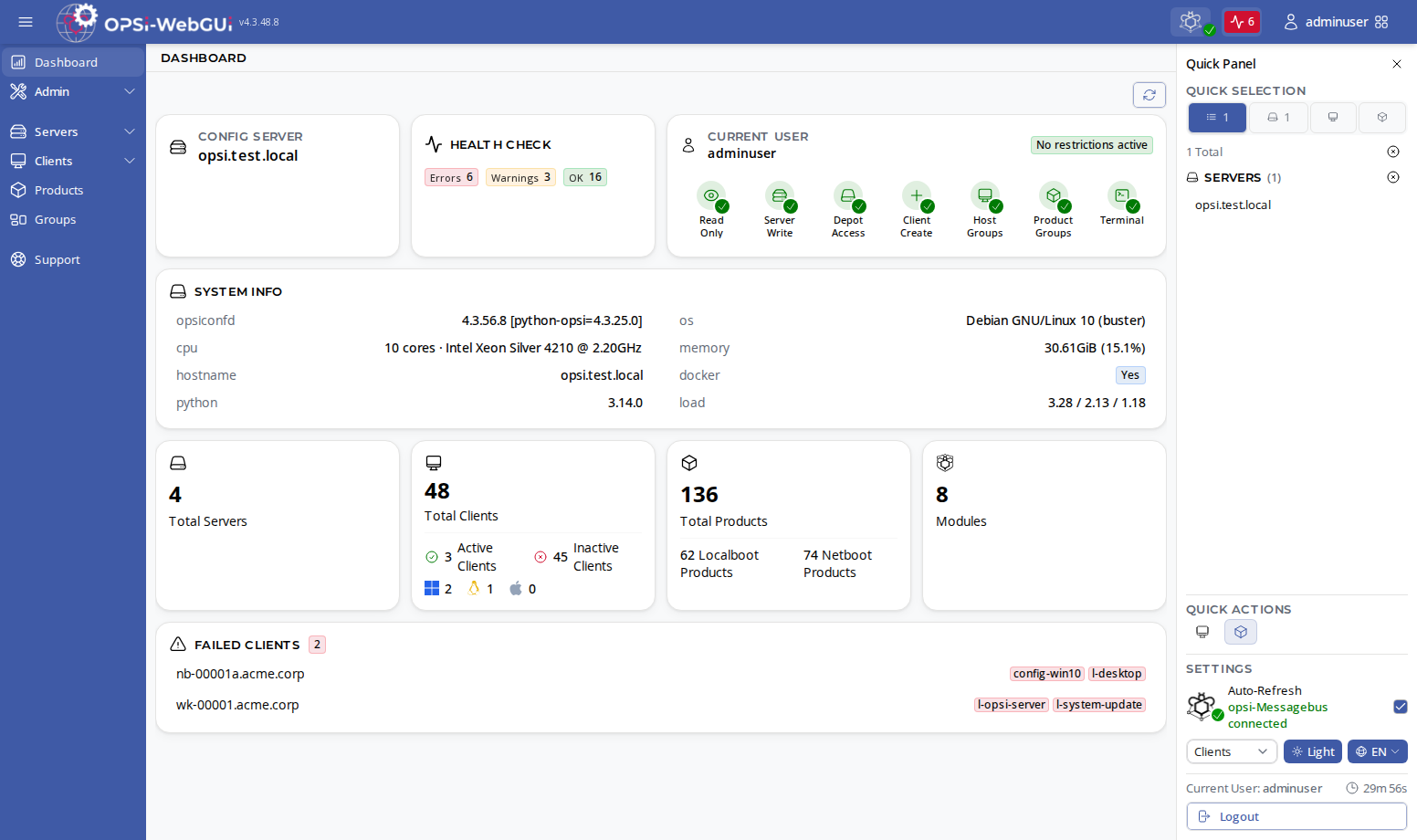 OPSI-WebGUI: Dashboard