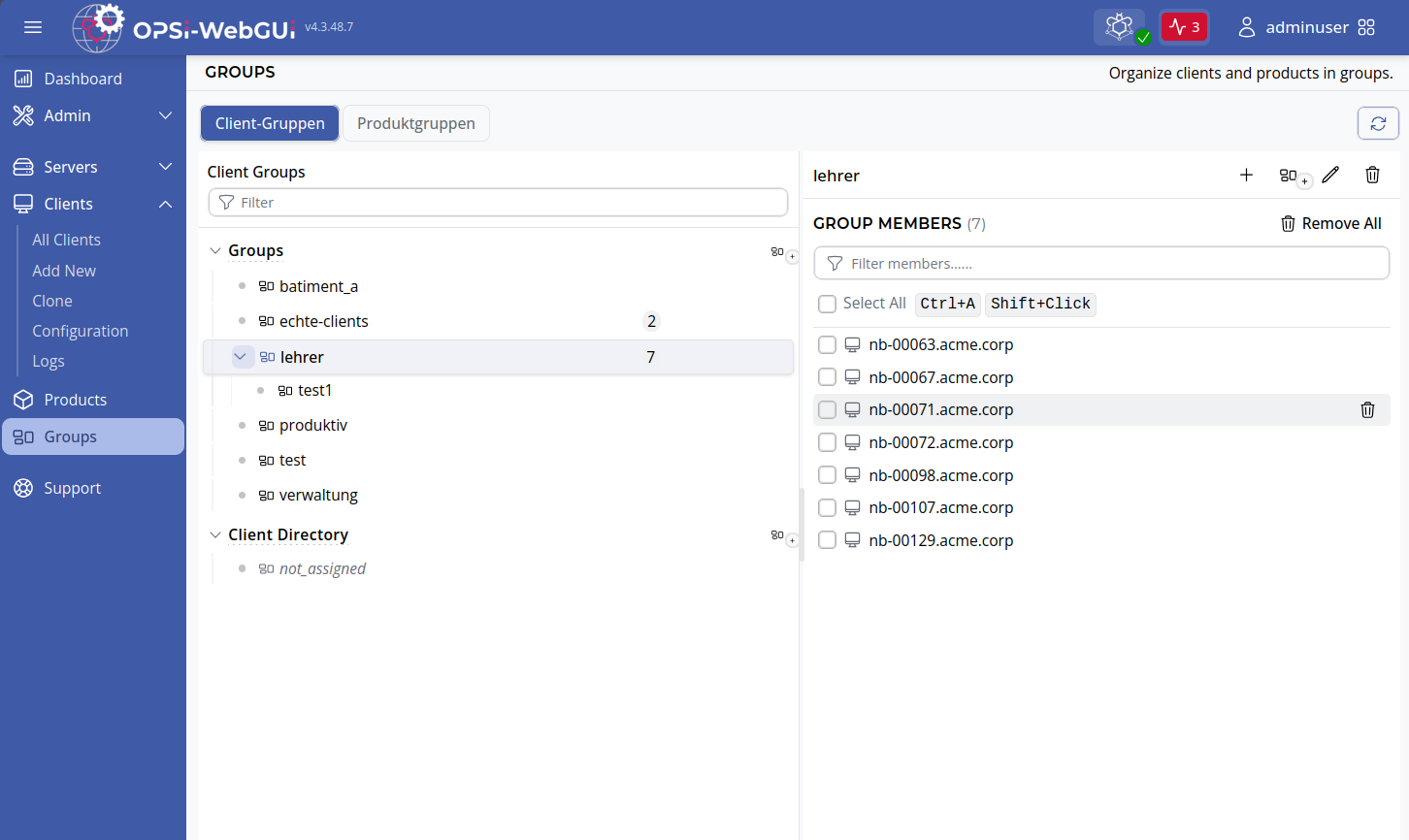 OPSI-WebGUI: Groups overview