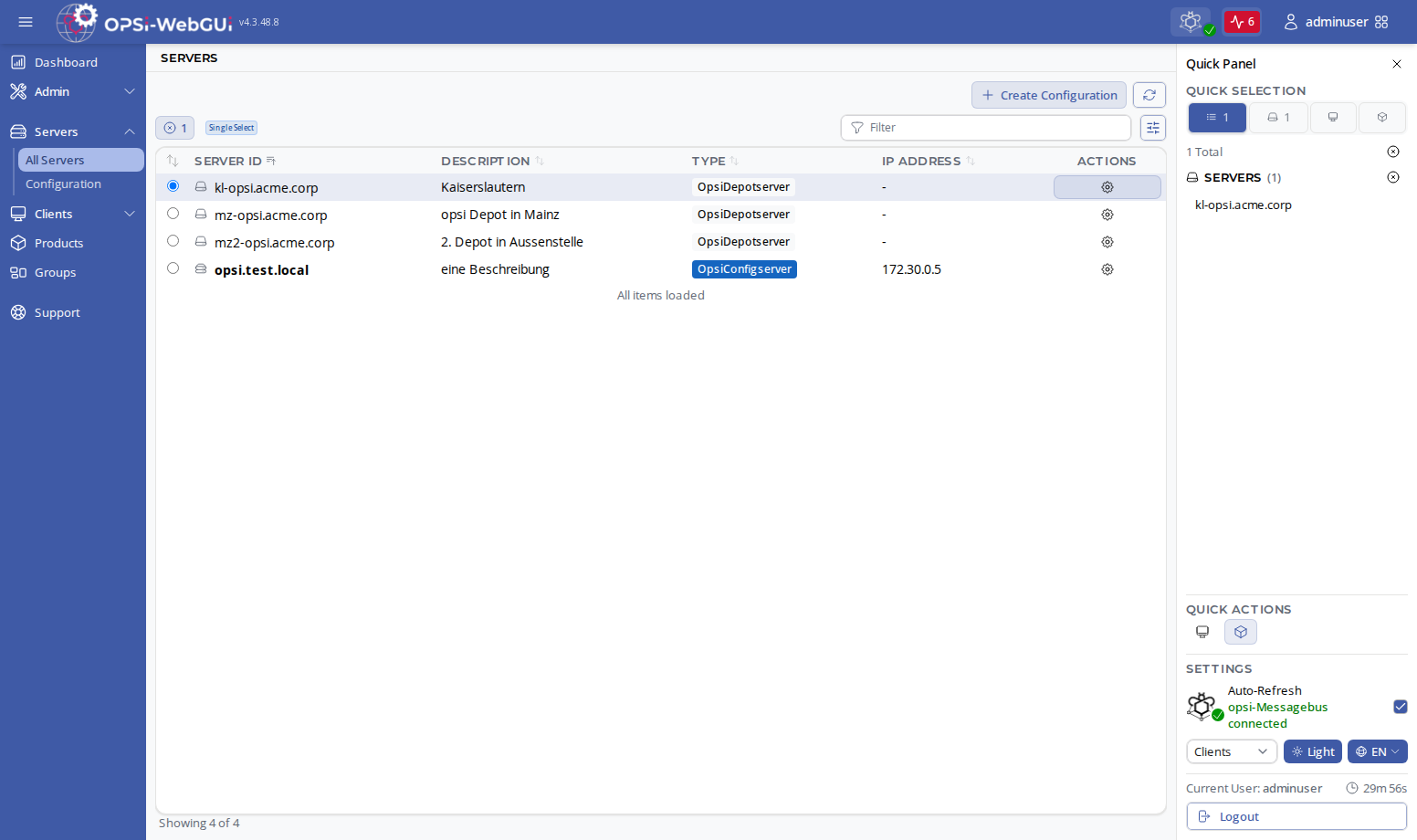 OPSI-WebGUI: Server view
