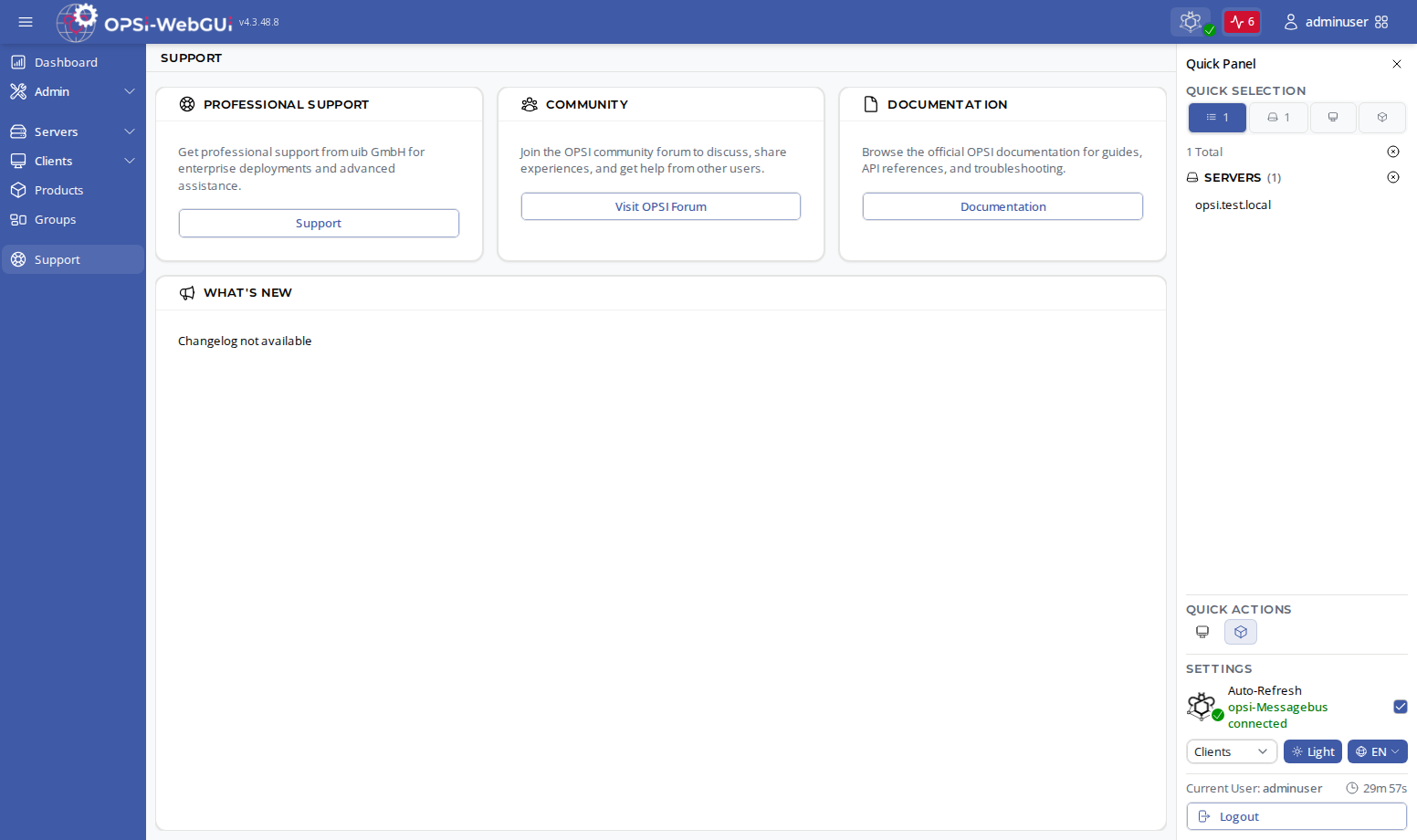OPSI-WebGUI: Support page