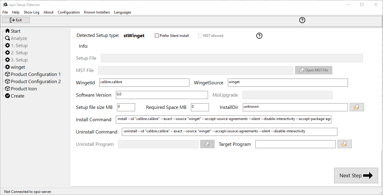 The *opsi-setup-detector* winget input mask.