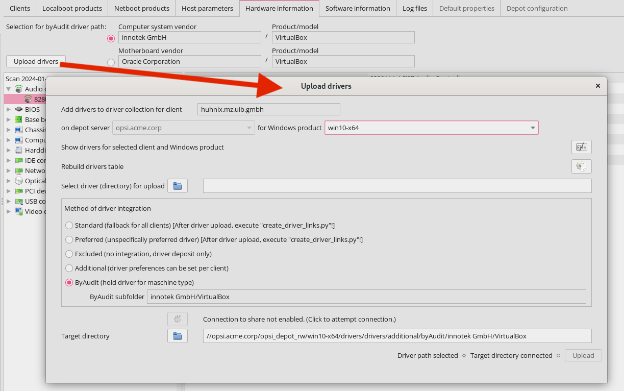 *opsi-configed*: Hardware Information, Driver Upload