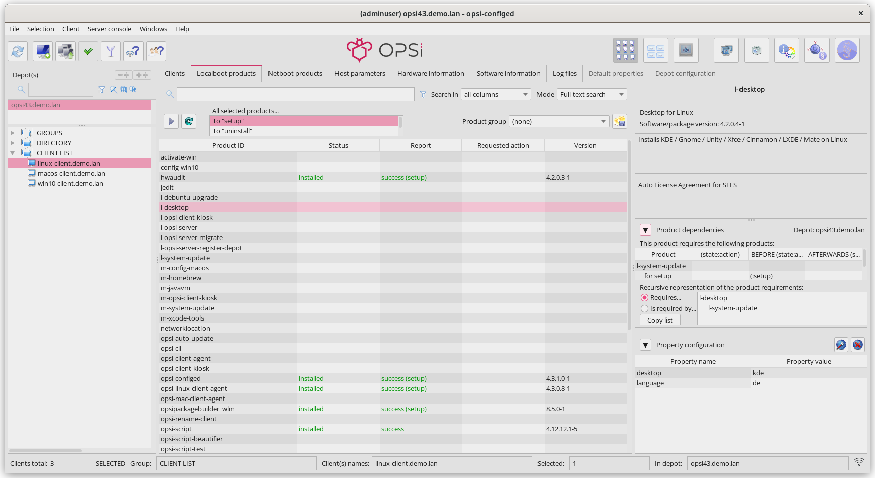 *opsi-configed*: List of Localboot Products with detailed View on the right