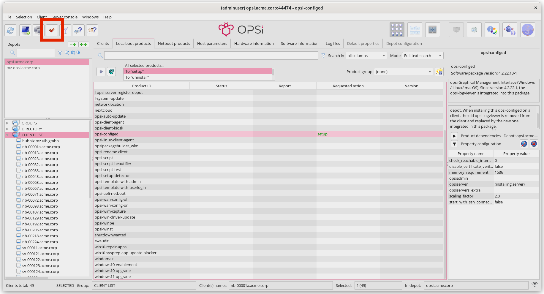 Select *setup* for the Product and confirm the Changes.