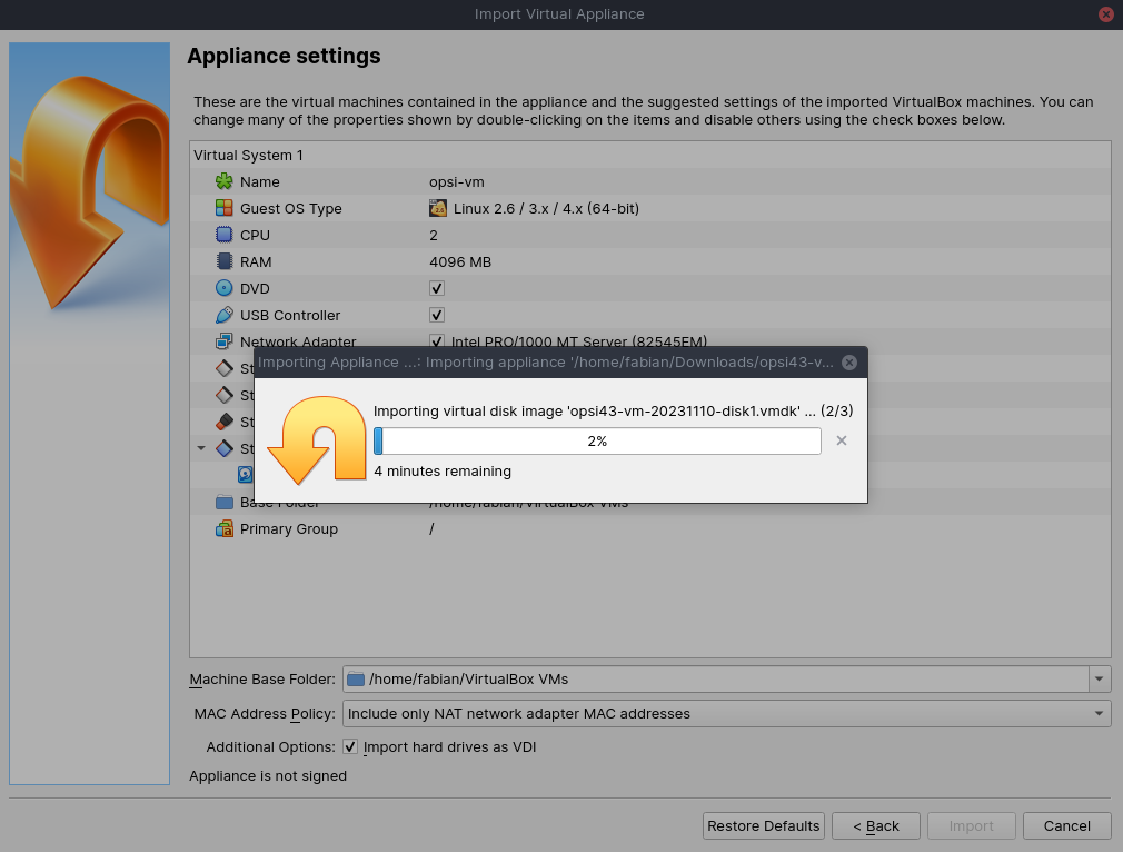 VirtualBox: Importing the Virtual Machine