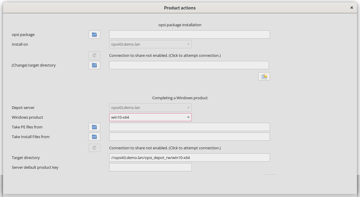 *opsi-configed*: Package and Product Actions