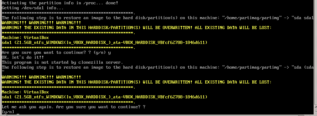 clonezilla restorepart askbeforeinst