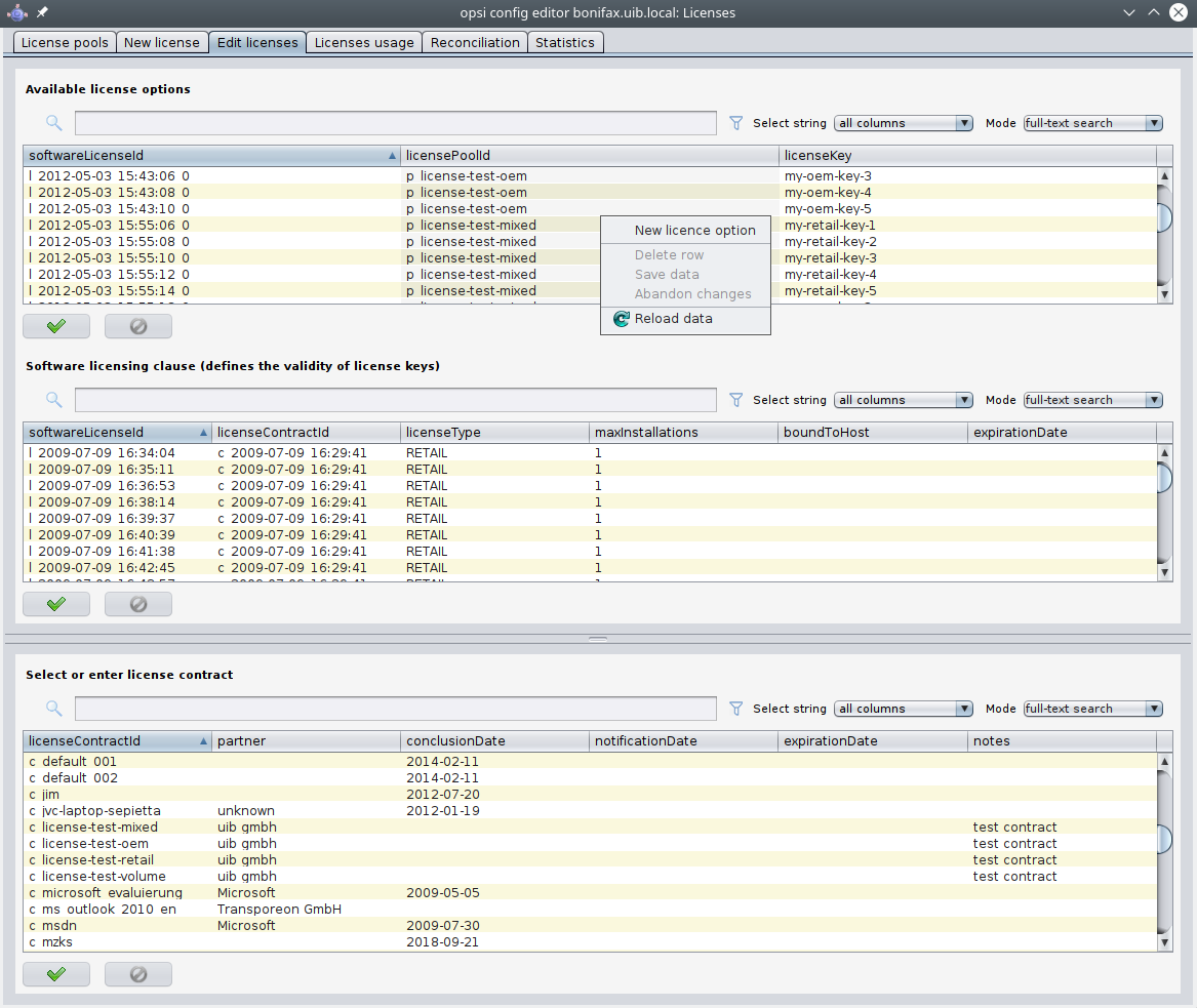 License management: 'Edit licenses' tab