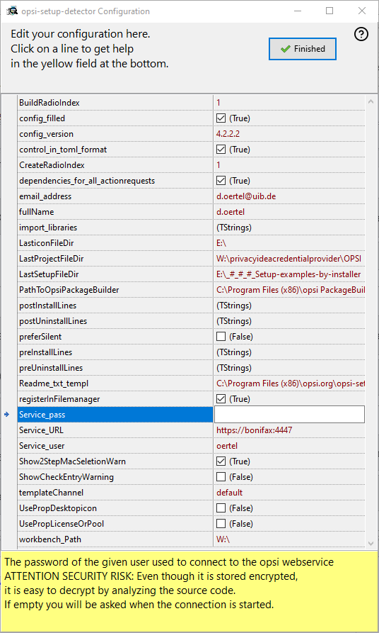 Configuration dialog