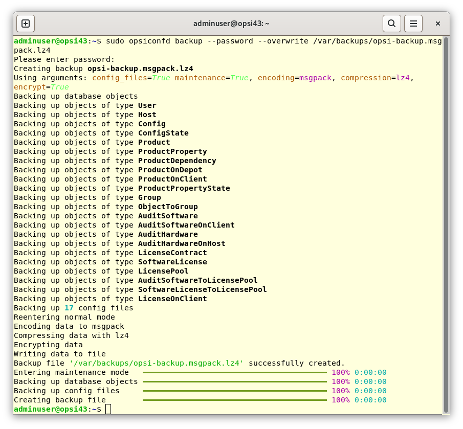 Starting with opsi 4.3, you can encrypt opsi backups and protect them with a password.