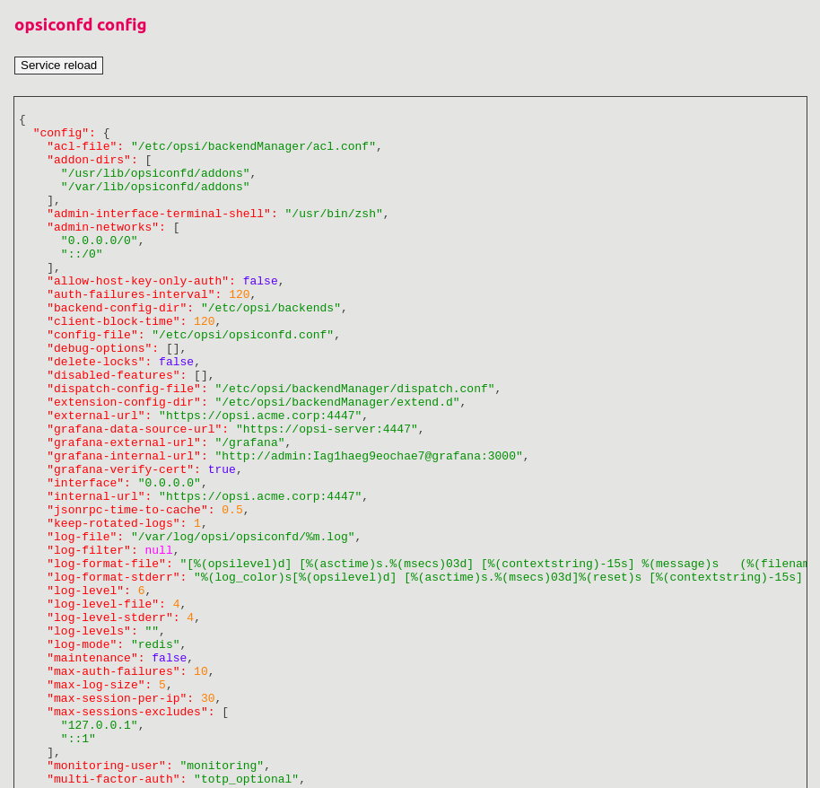 The Configuration of *opsiconfd* is accessible for Review on the *Info* Tab.