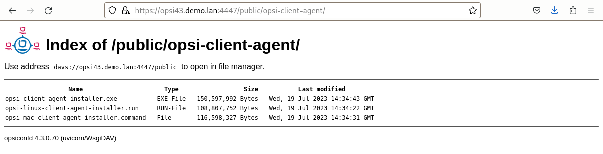 The Installer is located on the opsi config server at `\https://<fqdn_oder_ip_des_configservers>:4447/public/opsi-client-agent/`.