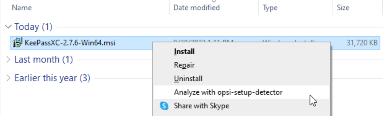 You can start the *opsi-setup-detector* via the Explorer’s Context Menu.