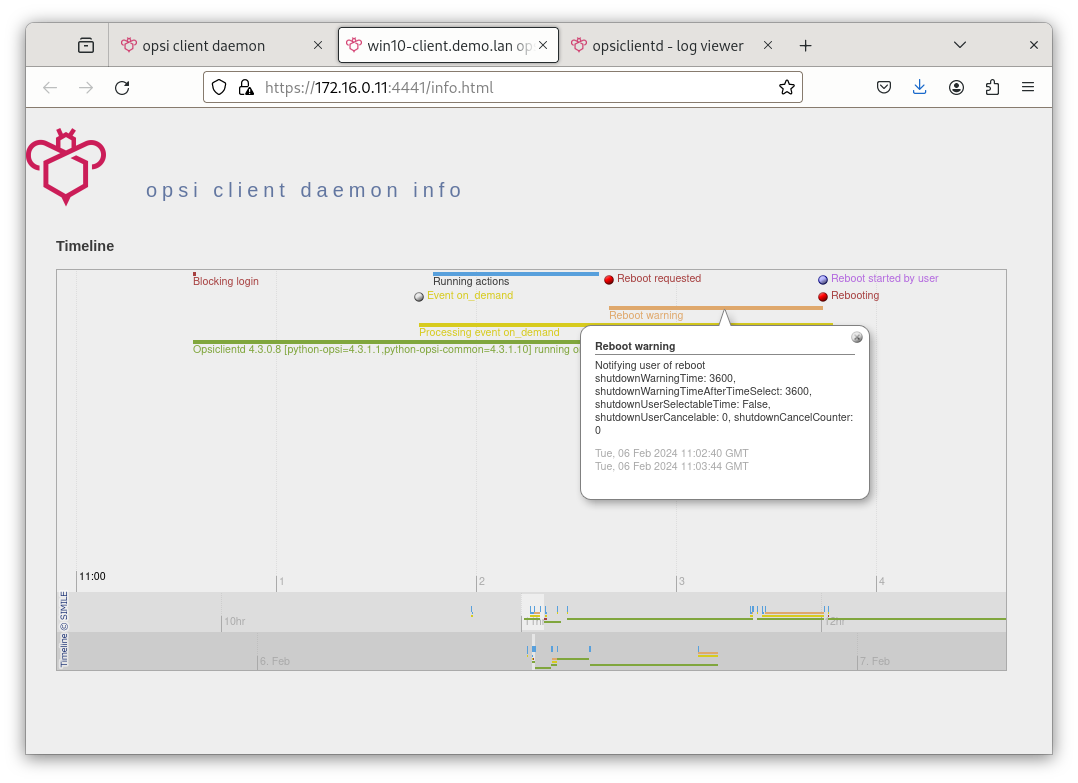 The Info Page presents a Timeline.