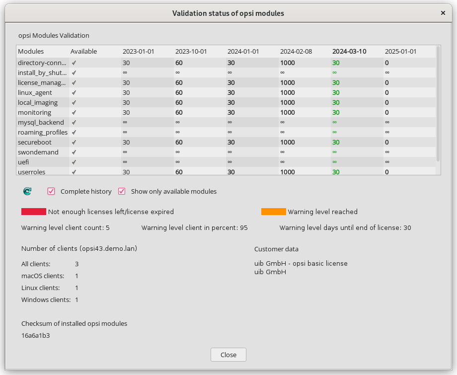 *opsi-configed*: Validation Status of opsi Modules