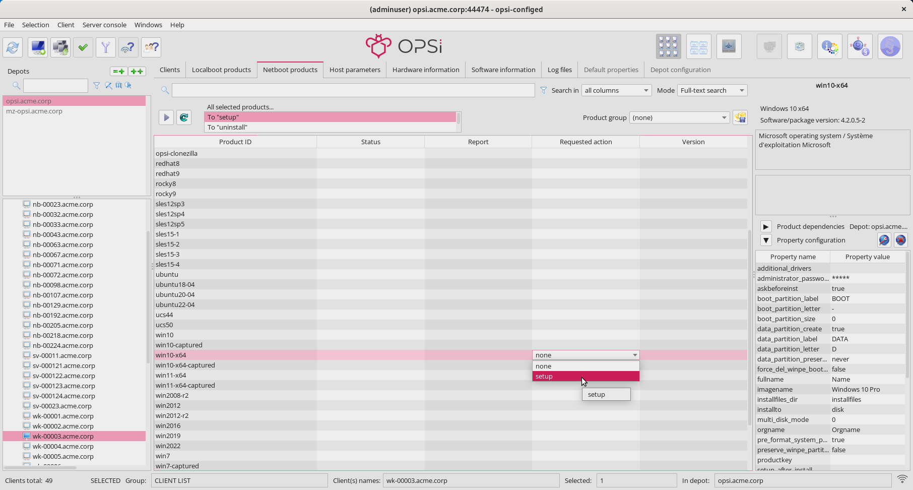 *opsi-configed*: List of Netboot Products with detailed View on the right