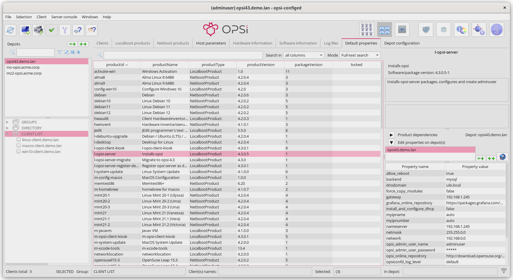 *opsi-configed*: Default Properties