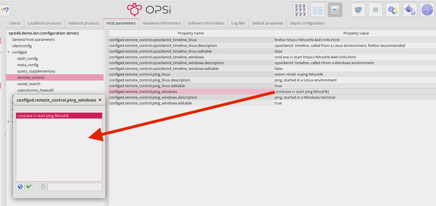 *opsi-configed*: Configure the Remote Control Commands.