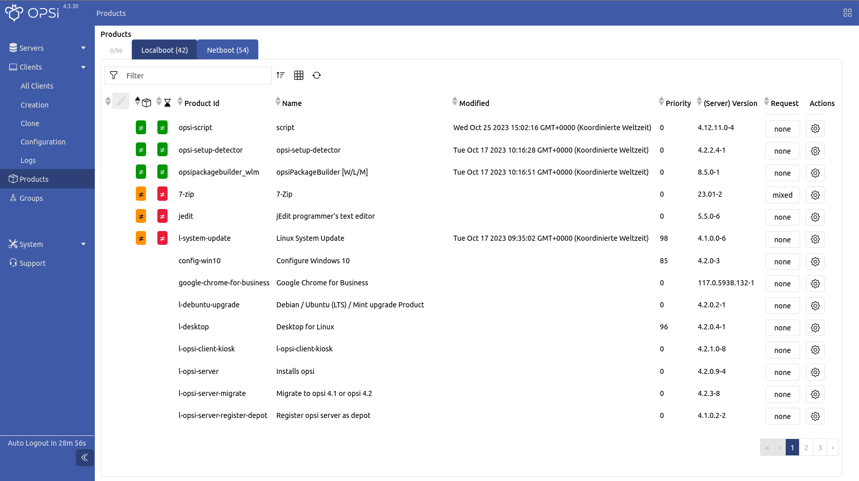 WebGUI: Localboot and Netboot Products