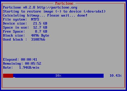 clonezilla restoredisk progress